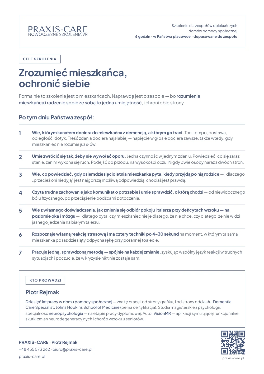 Pierwsza strona oferty szkolenia PRAXIS-CARE dla DPS